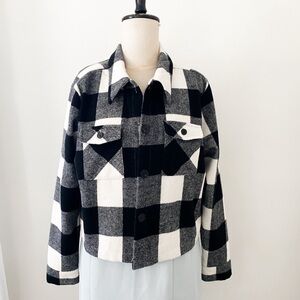 Cleo C by One Black and White Plaid Shacket Jacket, Size Medium